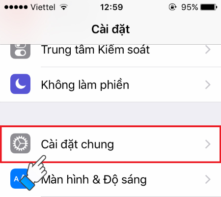 Chọn Cài đặt chung trong cài đặt